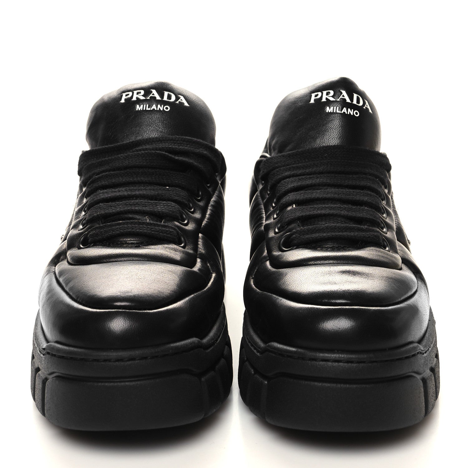 Prada Nappa Soft Metal Triangle Logo Womens Padded 30mm Sneakers 36.5 Black 2 of 9