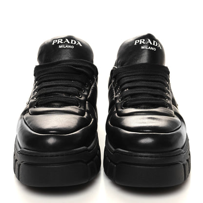 Prada Nappa Soft Metal Triangle Logo Womens Padded 30mm Sneakers 36.5 Black 2 of 9