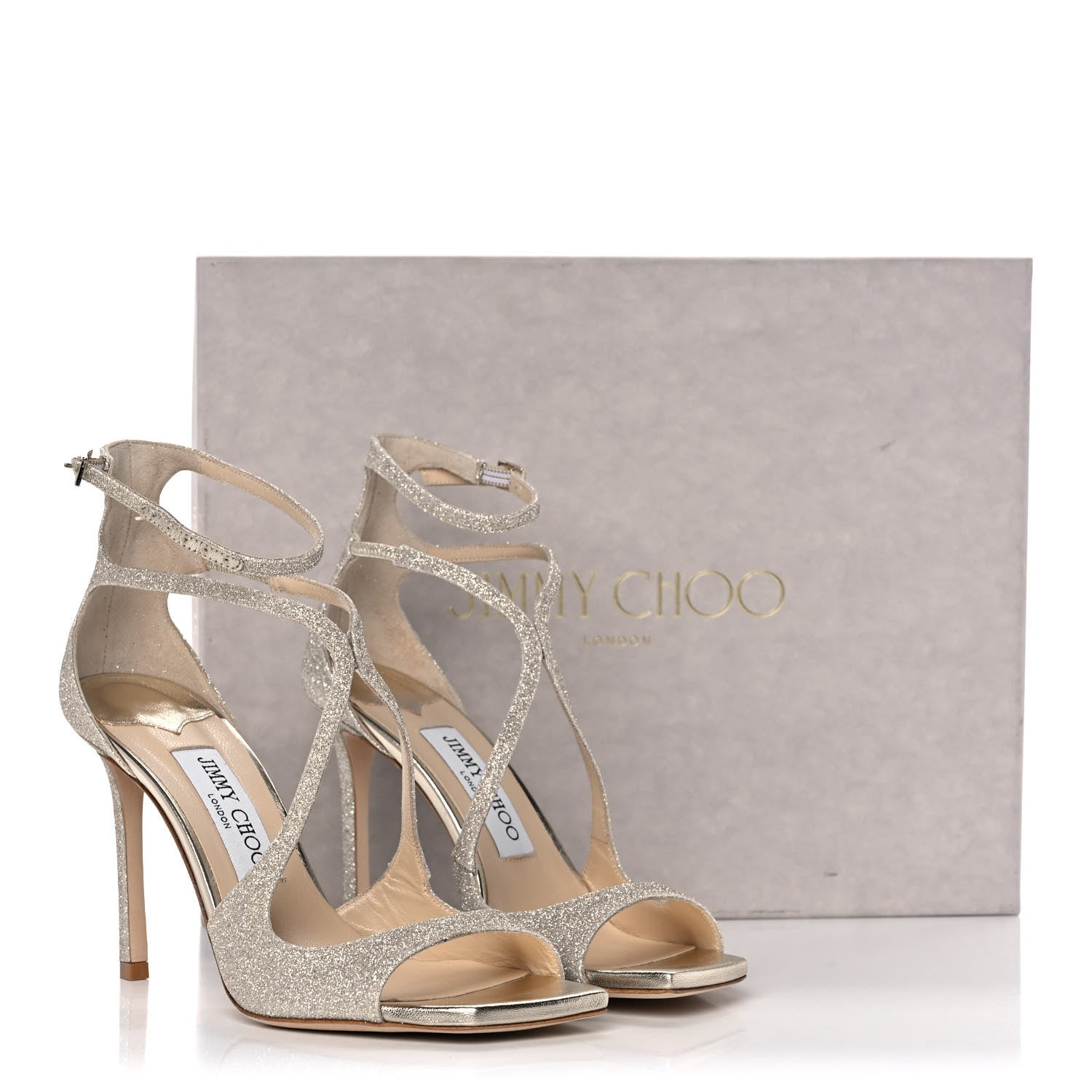Jimmy Choo Dusty Glitter Azia 95 Strap Sandals 36.5 Platinum Ice 10 of 10
