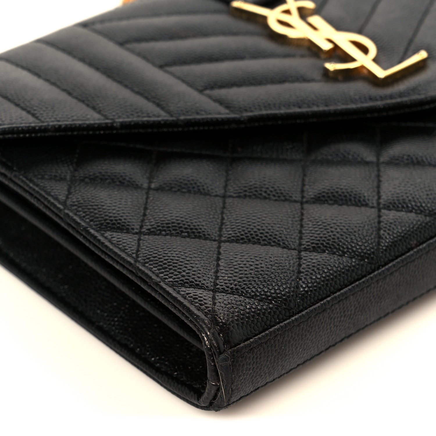 Saint Laurent Grain De Poudre Mixed Matelasse Triquilt Monogram Chain Wallet Black 9 of 10