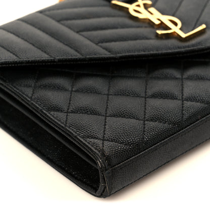 Saint Laurent Grain De Poudre Mixed Matelasse Triquilt Monogram Chain Wallet Black 9 of 10