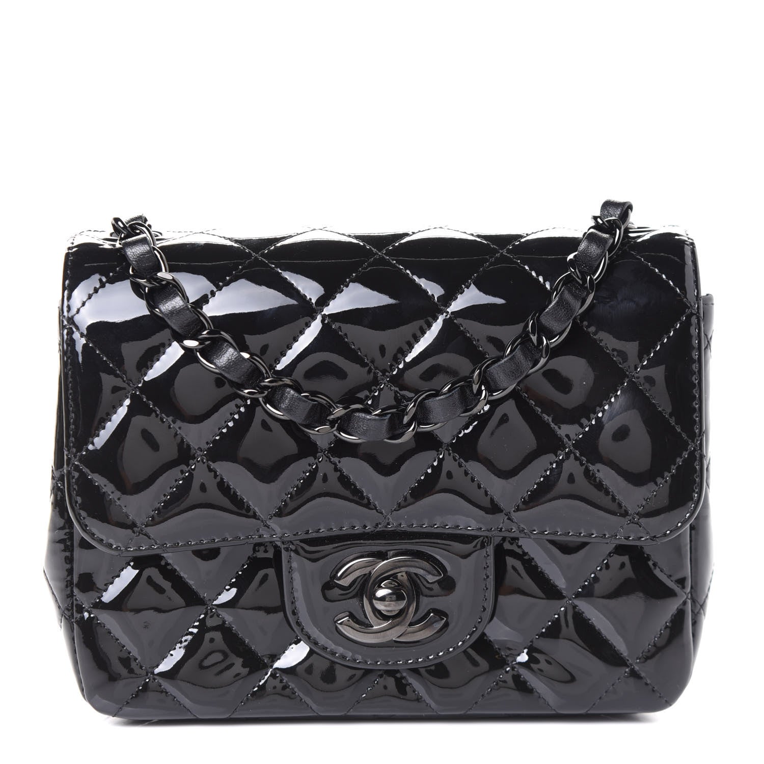 Chanel Patent Quilted Mini Square Flap So Black 1 of 5