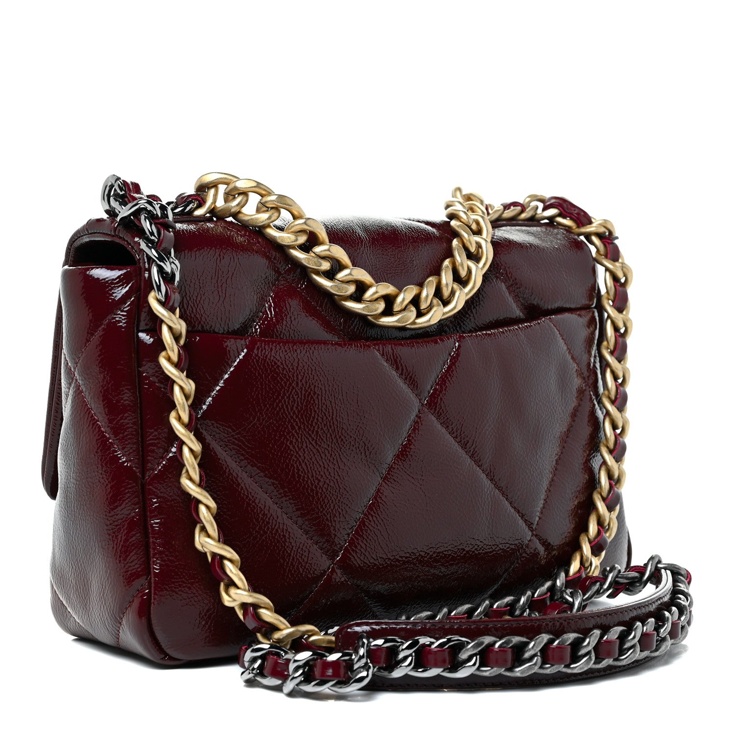Chanel Shiny Crumpled Calfskin Quilted Medium Chanel 19 Flap Burgundy 3 of 12