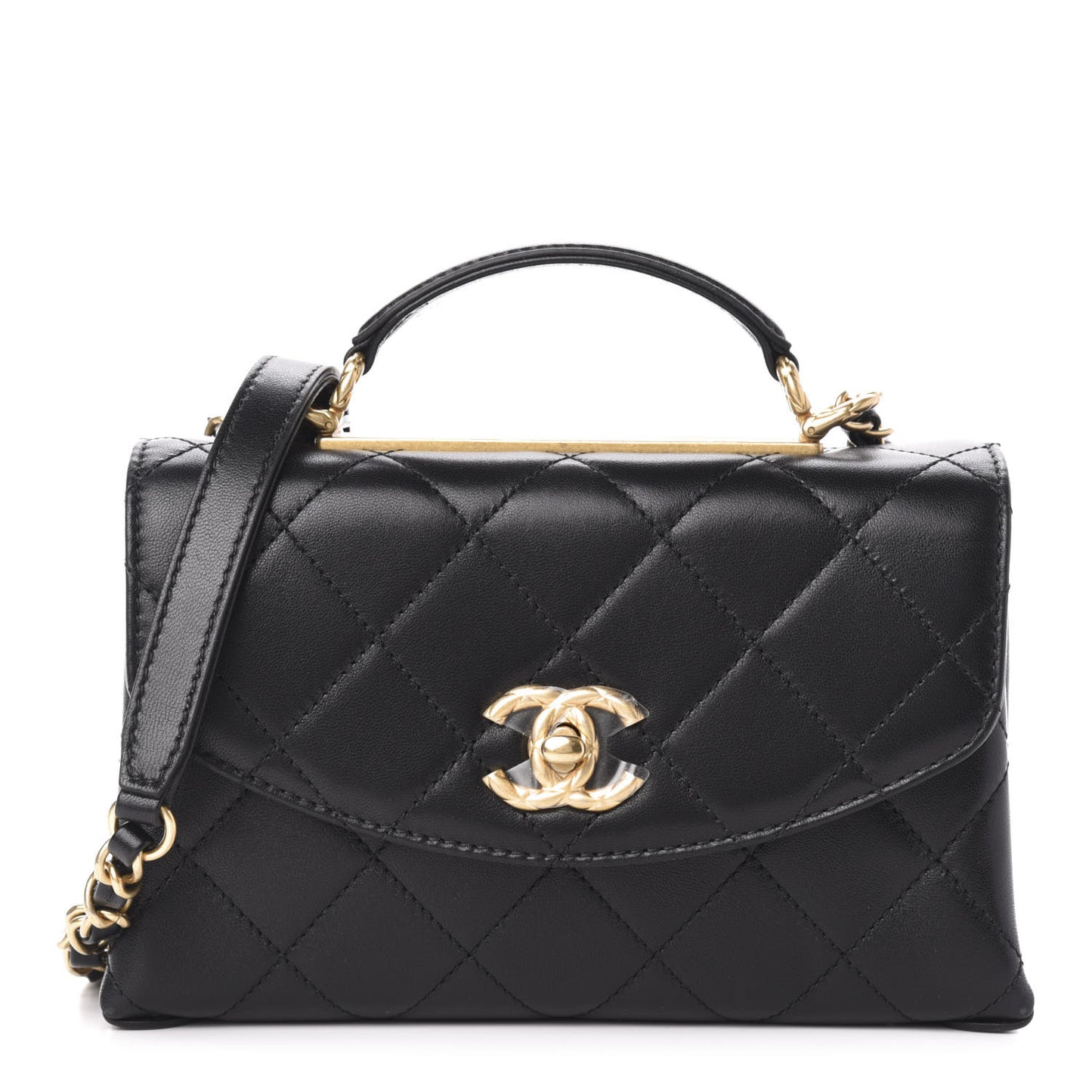 Lambskin Quilted Mini Trendy Spirit Top Handle Flap Black