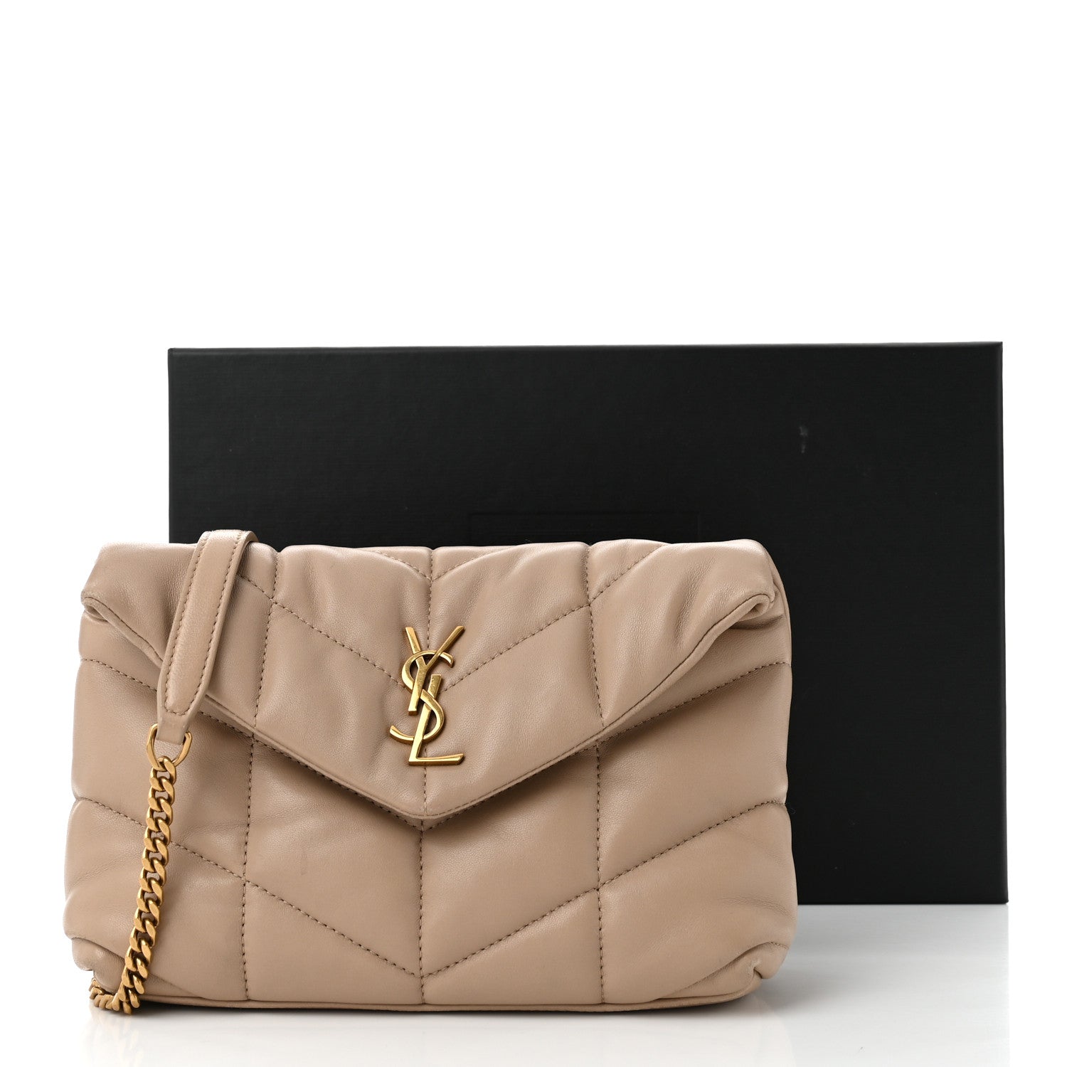 Saint Laurent Lambskin Quilted Toy Loulou Puffer Monogram Chain Satchel Nude Powder 11 of 11