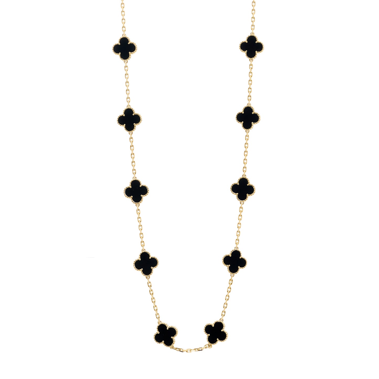 18K Yellow Gold Black Onyx 20 Motifs Vintage Alhambra Necklace