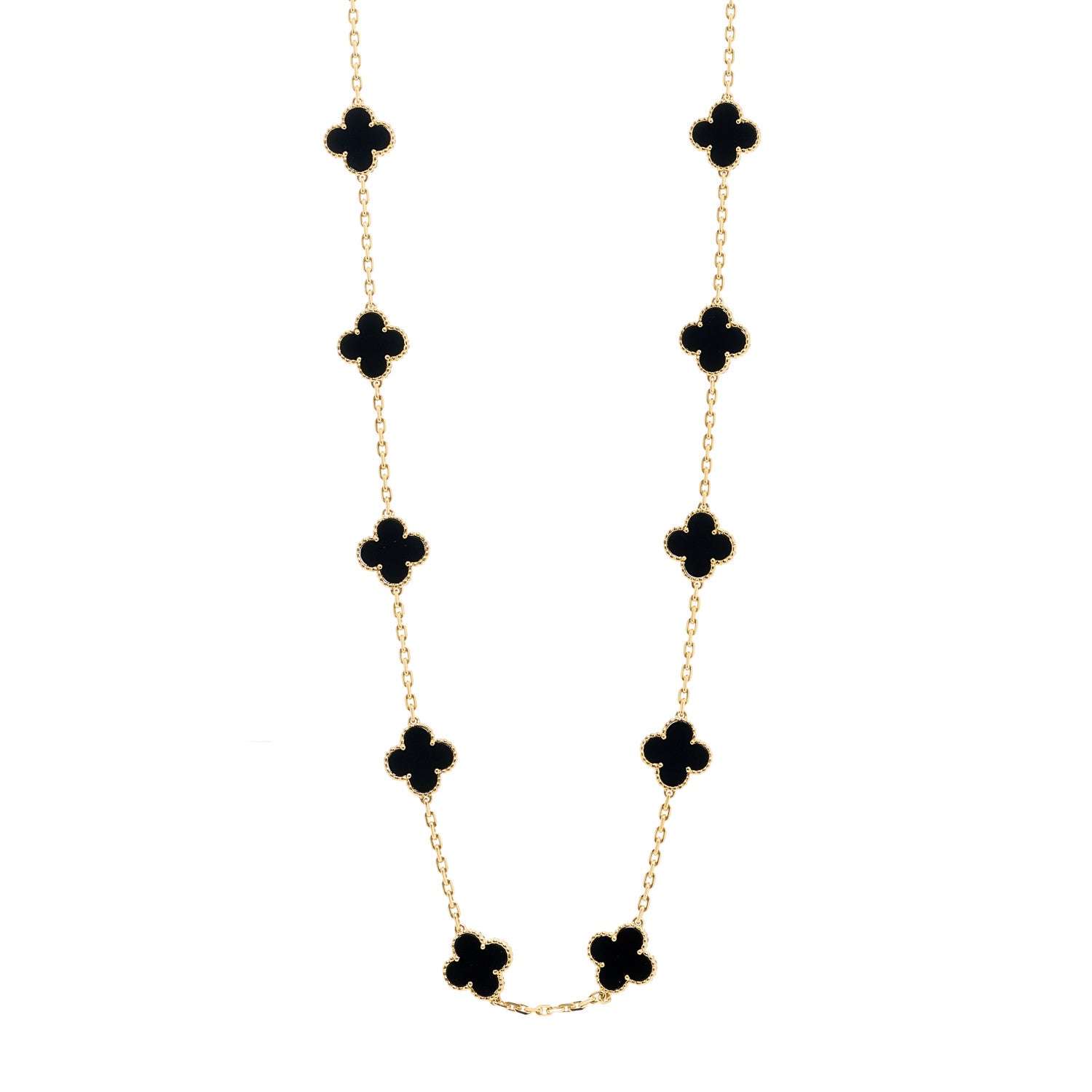 Van Cleef & Arpels 18K Yellow Gold Black Onyx 20 Motifs Vintage Alhambra Necklace 1 of 6