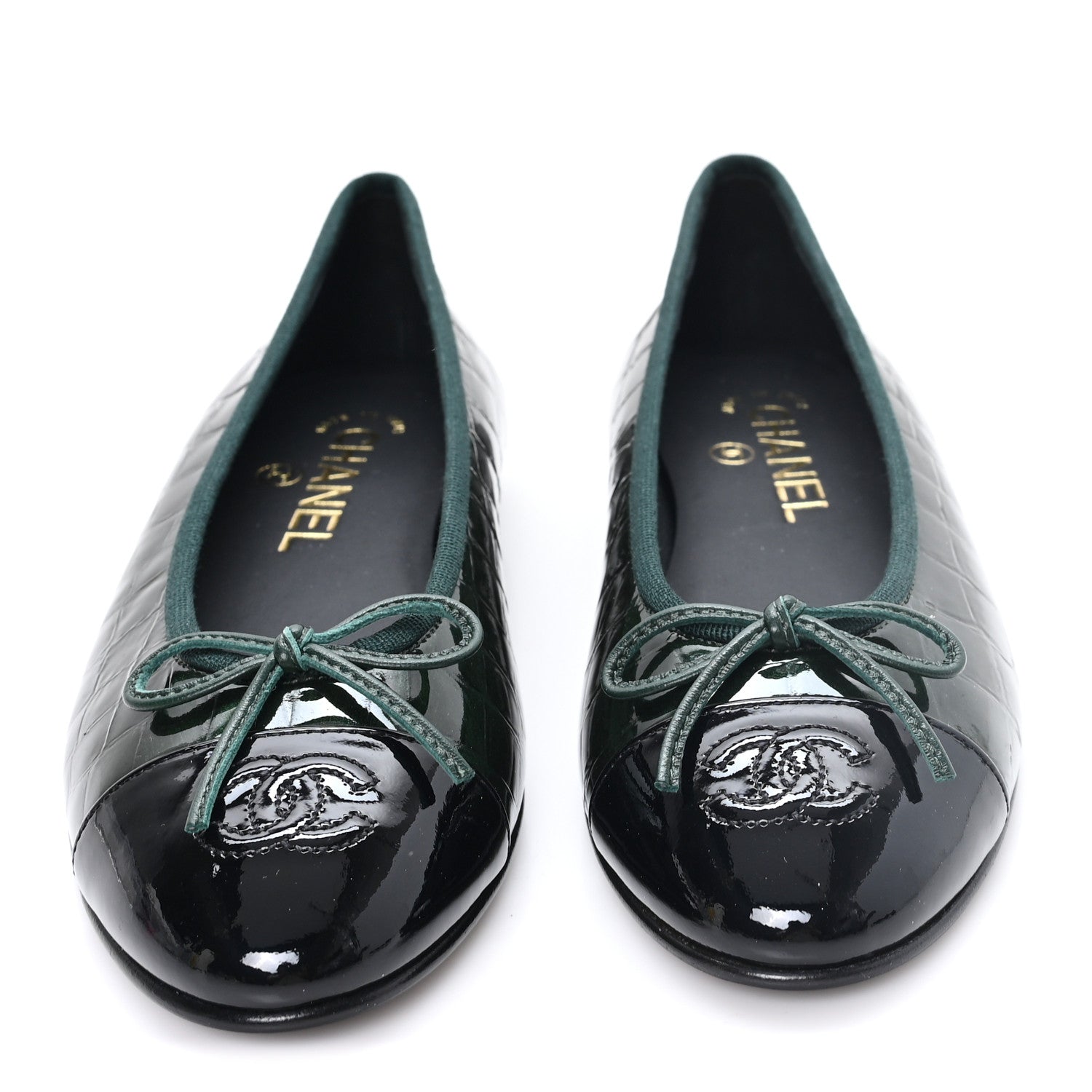 Chanel Crocodile Embossed Patent Calfskin Ballet Flats 36.5 Dark Green Black 3 of 10