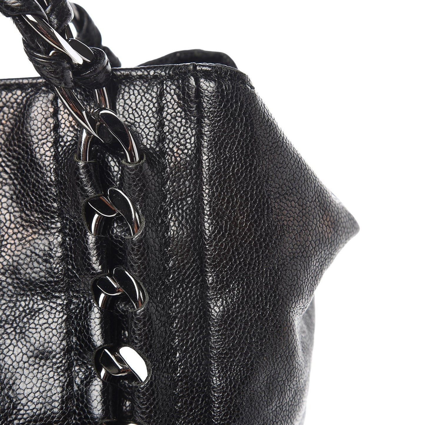 Glazed Caviar Modern Chain Tote Black