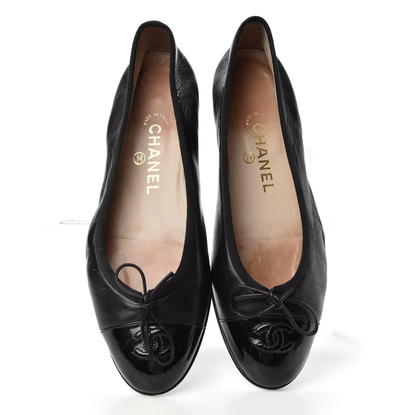Lambskin Patent Cap Toe Ballerina Flats 40 Black