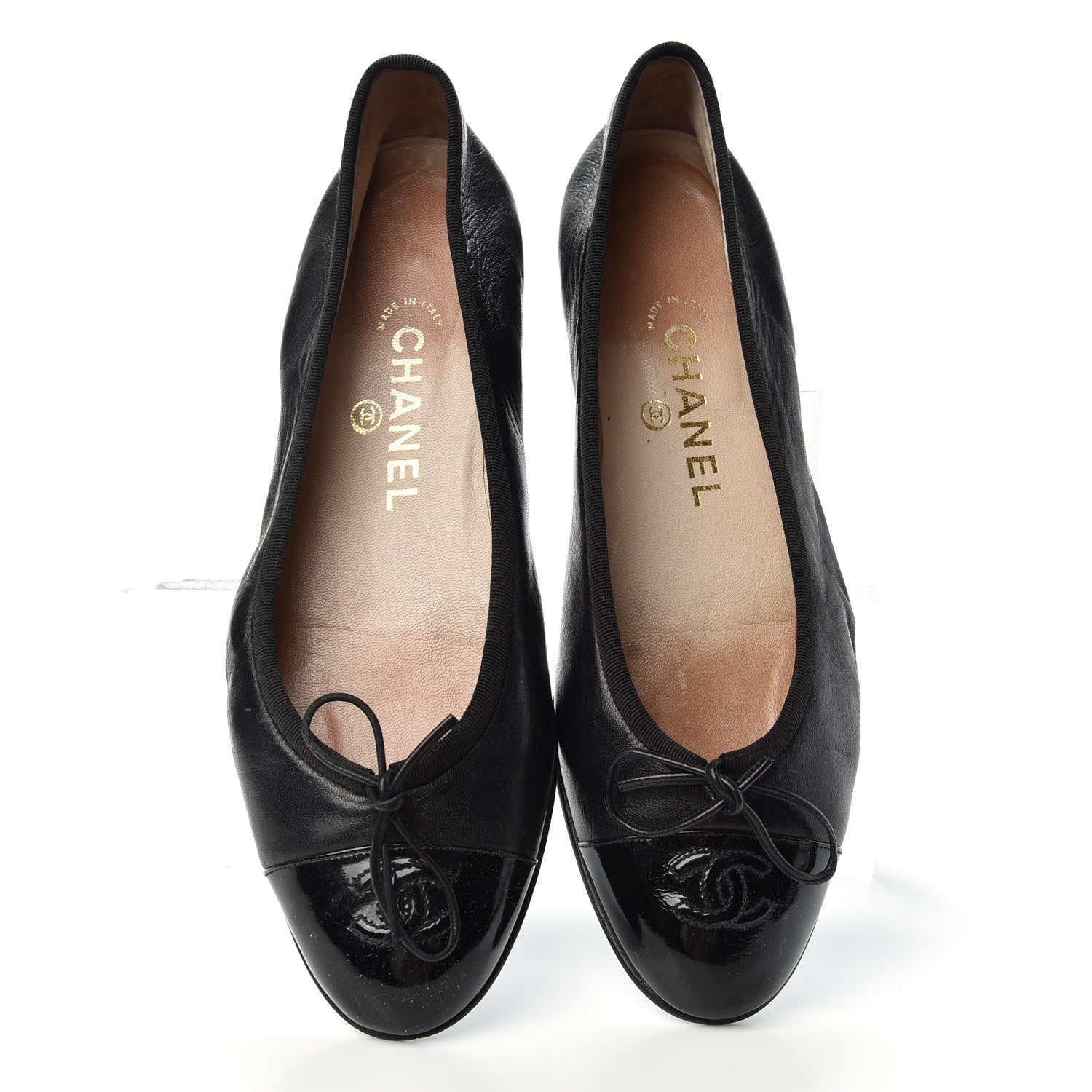 Chanel Lambskin Patent Cap Toe Ballerina Flats 40 Black 5 of 12