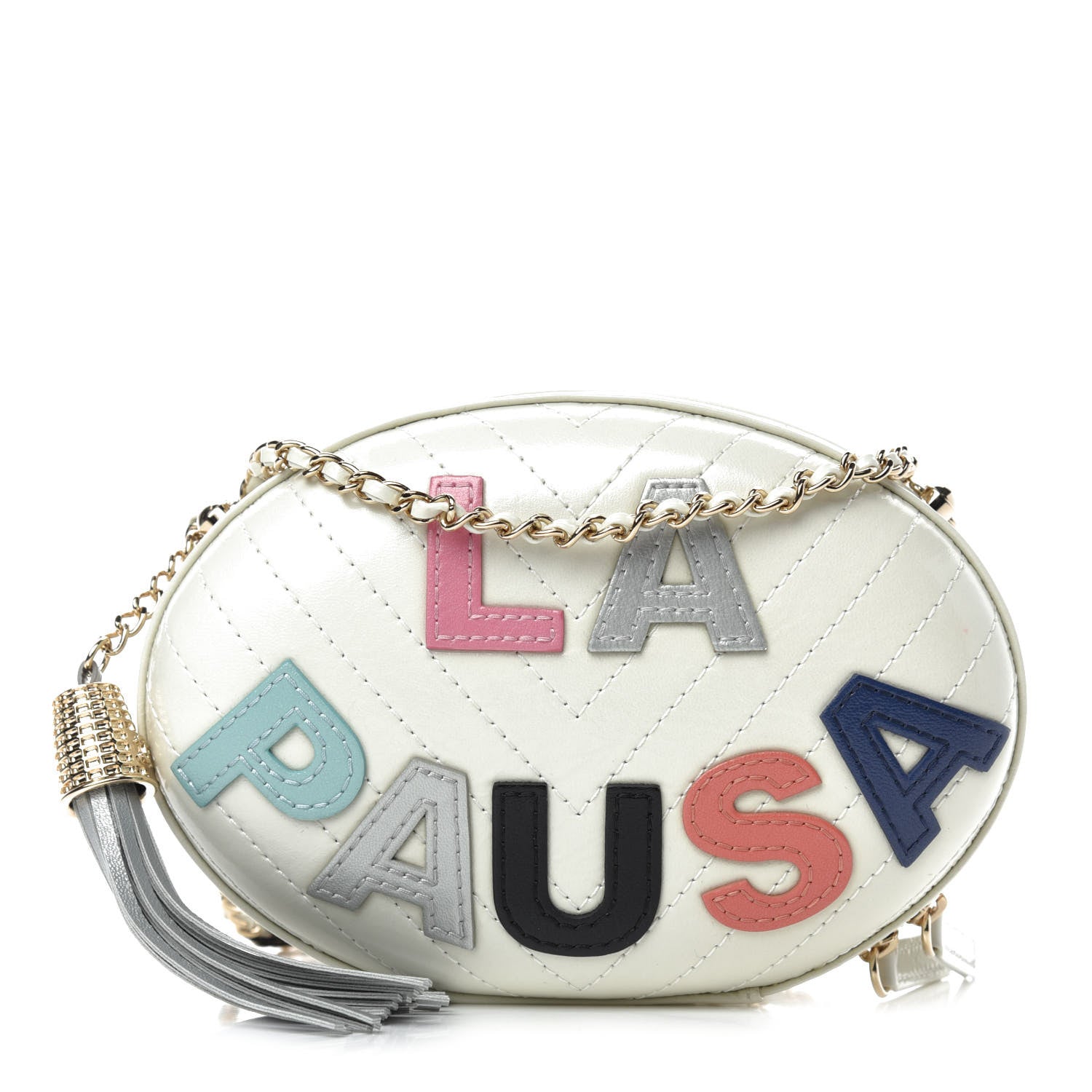 Chanel Embroidered Lambskin Chevron Quilted La Pausa Evening Bag White 1 of 11
