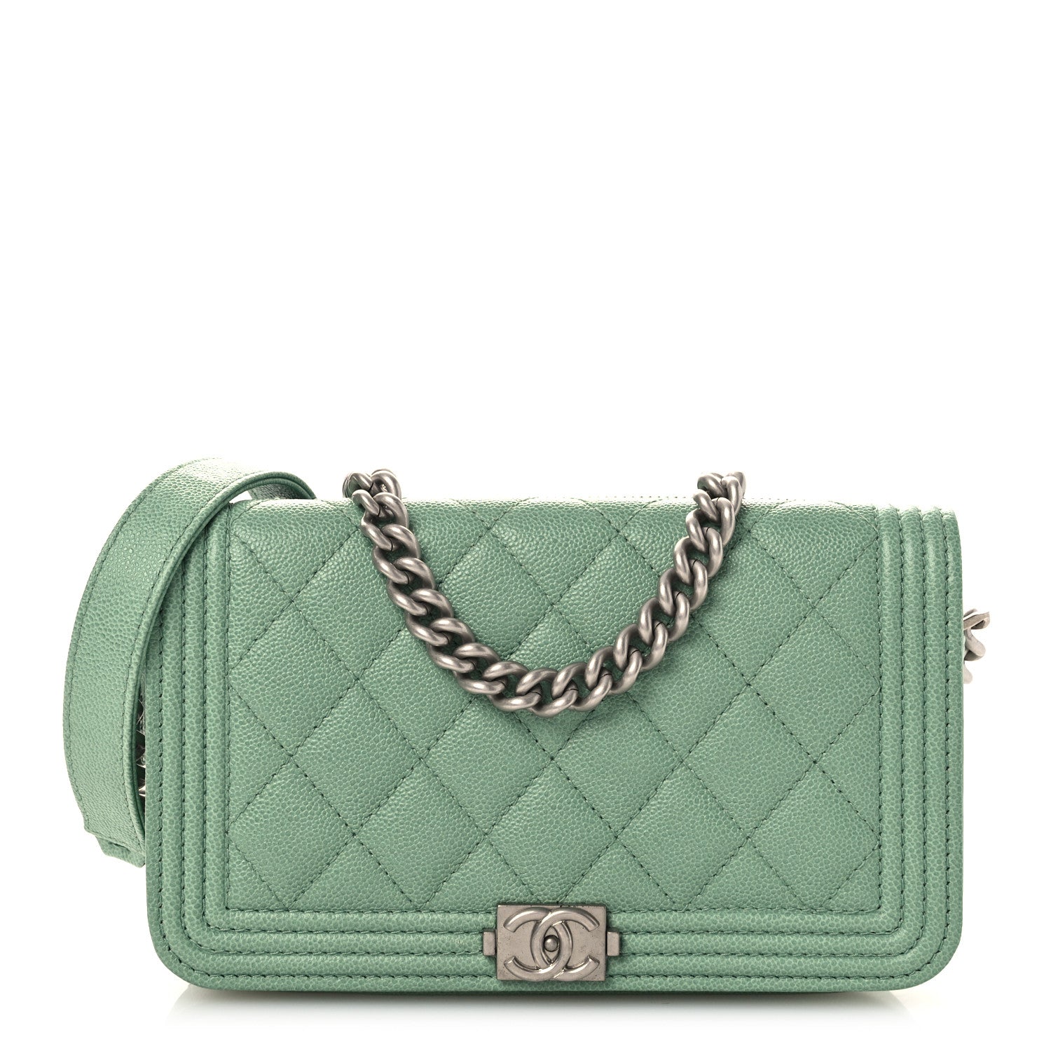 Chanel Caviar Quilted Boy Phone Holder Wallet On Chain Green 1 of 13