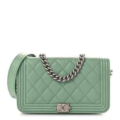 Chanel Caviar Quilted Boy Phone Holder Wallet On Chain Green 1 of 13