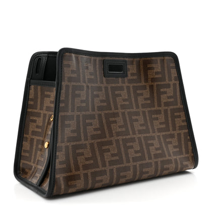 Fendi Glazed Fabric Vitello Century FF 1974 Stamp Patch Mini Peekaboo Defender Cover Mogano Panna Black 3 of 10