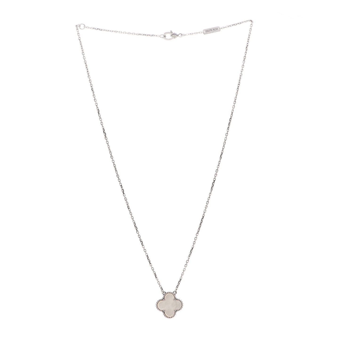 18K White Gold Mother of Pearl Vintage Alhambra Pendant Necklace
