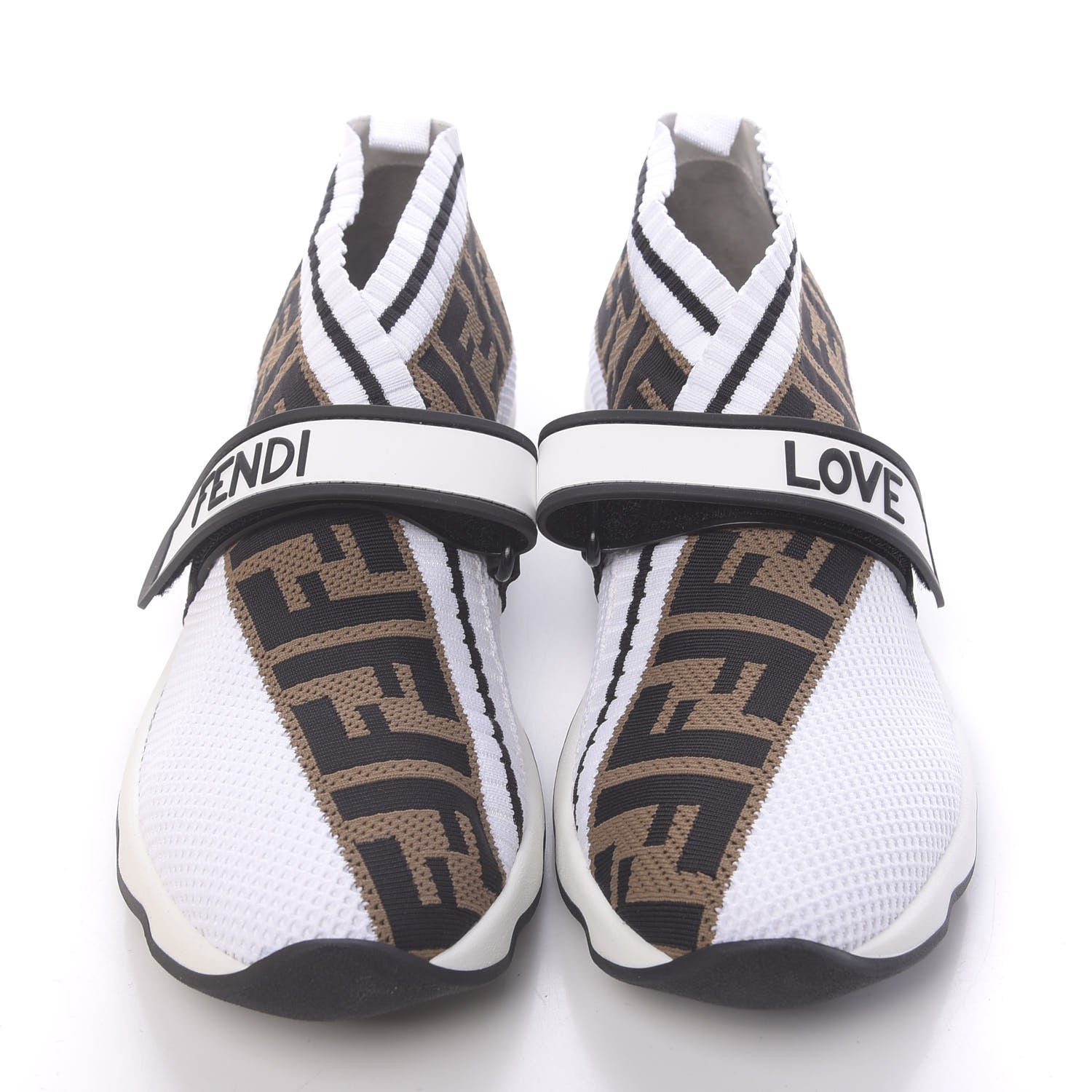 Fendi Stretch Yarn FF Stiff Band Rockoko Sneakers 39.5 White Black Tobacco 5 of 9
