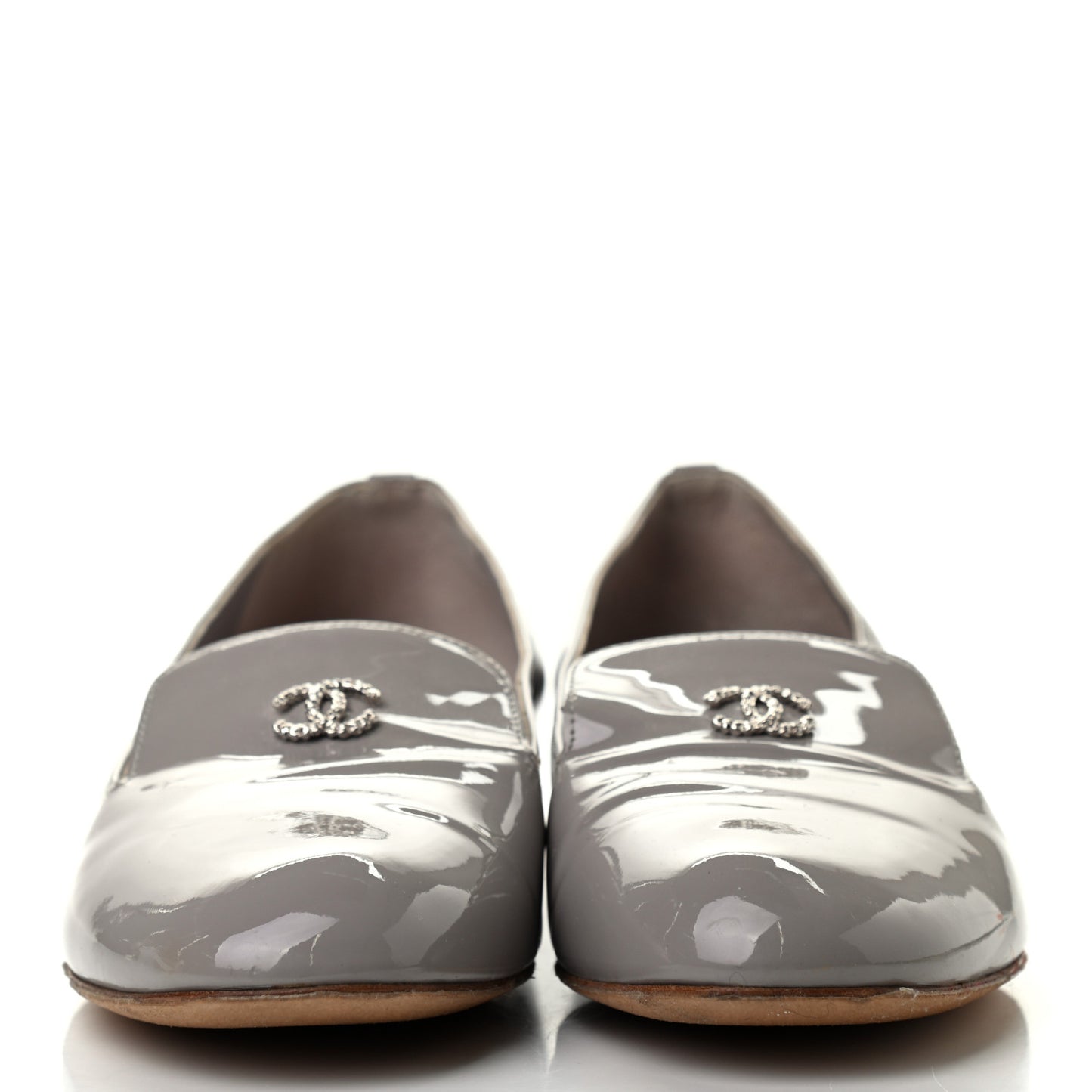Patent Calfskin Pearl CC Loafers 37 Grey