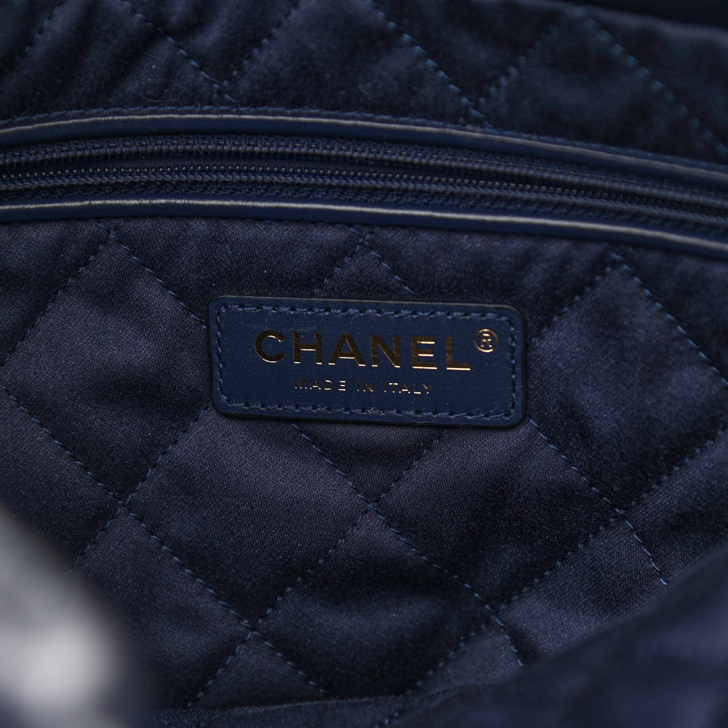 Shiny Calfskin Quilted Small Chanel 22 Navy
