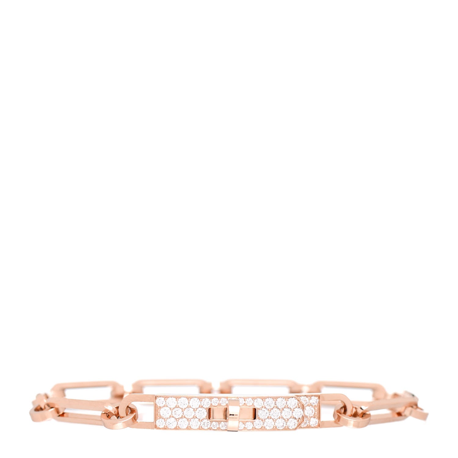 Hermes 18K Rose Gold Diamond Pave PM Kelly Chaine Bracelet XS 1 of 4