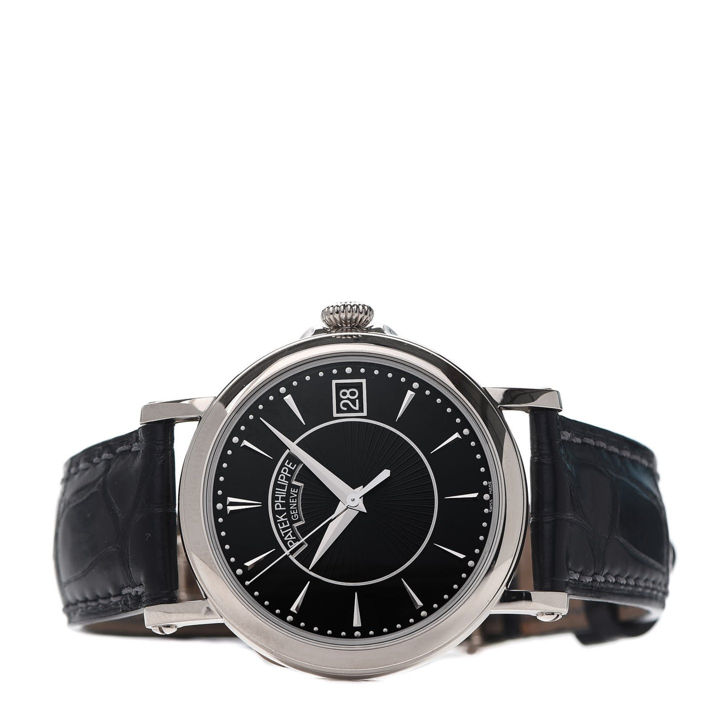 18K White Gold Alligator 38mm Calatrava Automatic Watch Black 5153G-001