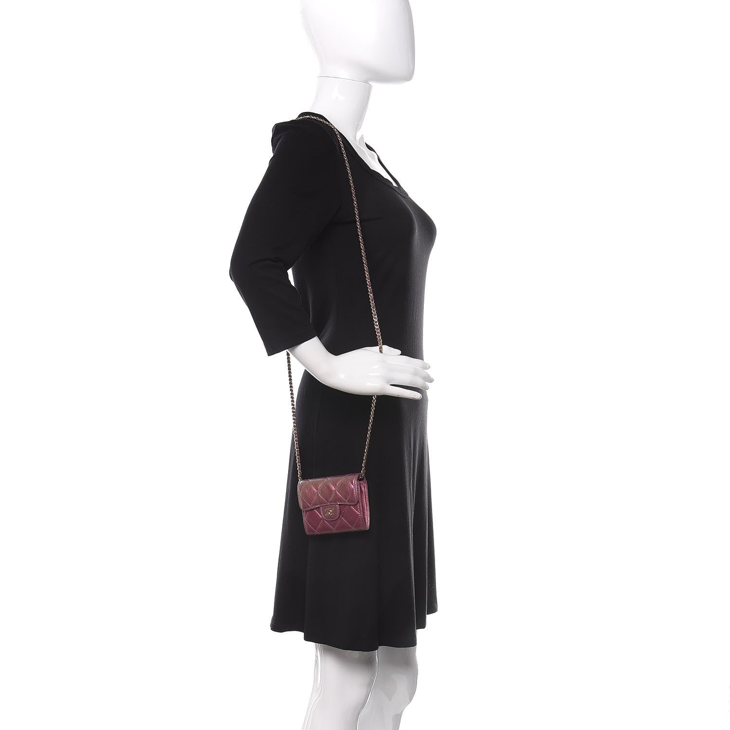 Chanel Iridescent Lambskin Quilted Flap Card Holder On Chain Purple 2 of 11