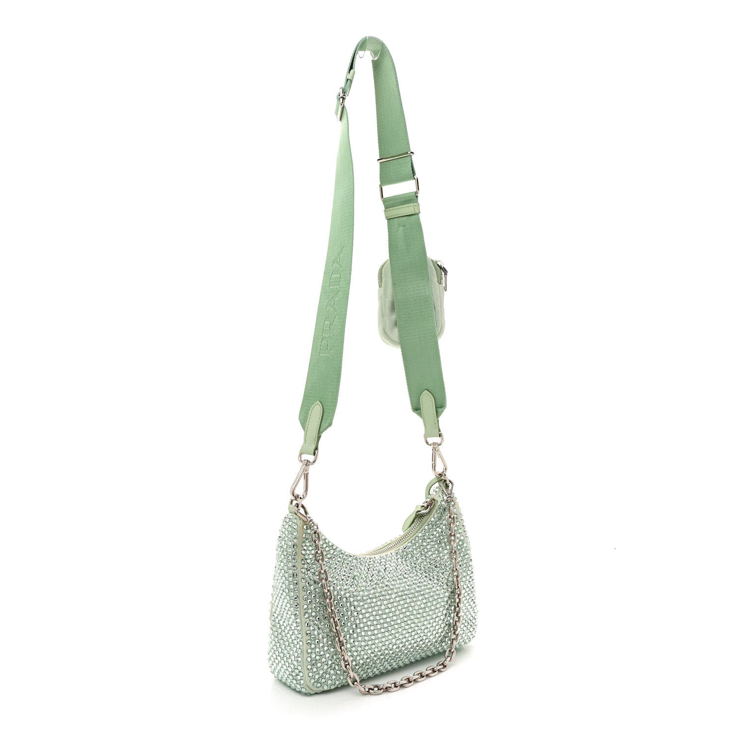 Prada Satin Crystal Re-Edition 2005 Shoulder Bag Acqua 3 of 14