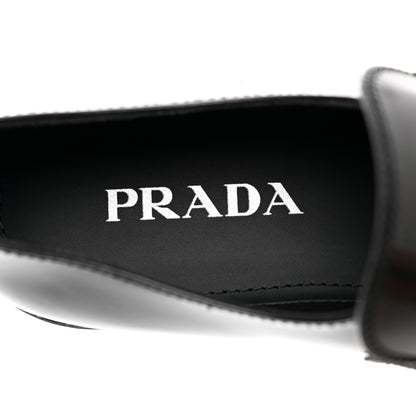 Prada Spazzolato Metal Triangle Logo 50mm Loafers 38 Black 7 of 8