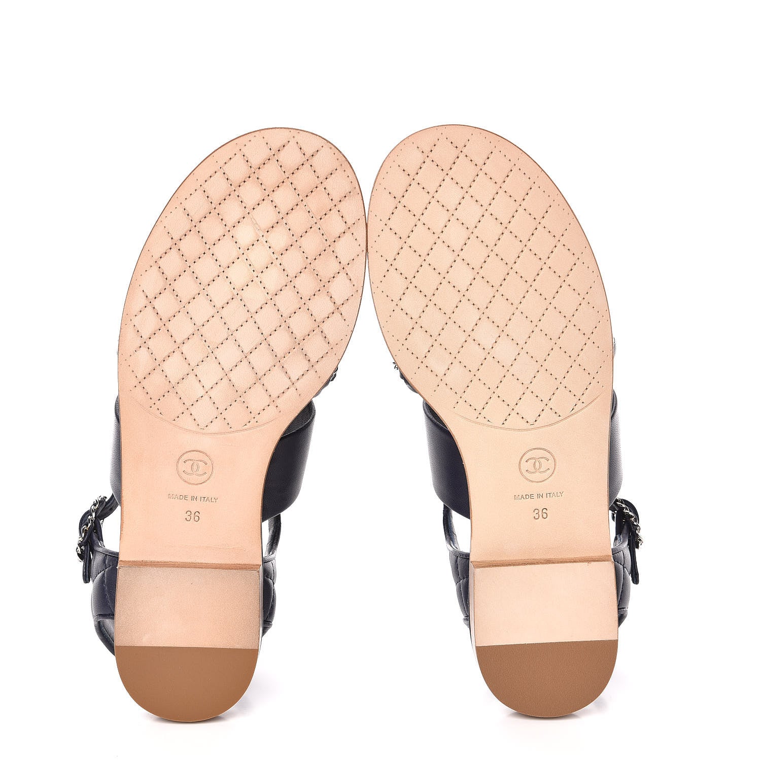 Chanel Lambskin Quilted Chain CC Sandals 36 Navy 5 of 9