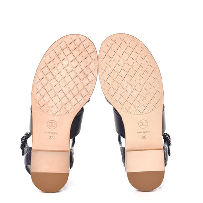 Chanel Lambskin Quilted Chain CC Sandals 36 Navy 5 of 9