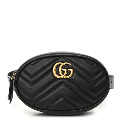 Gucci Calfskin Matelasse GG Marmont Belt Bag 85 34 Black 1 of 11