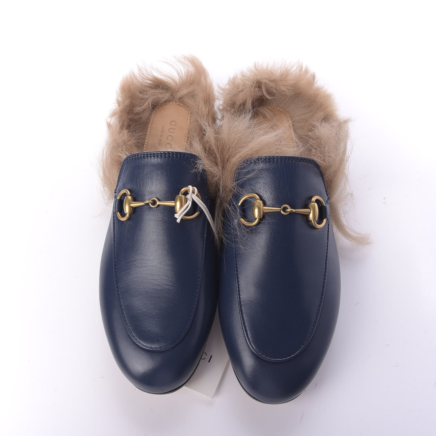 Gucci Malaga Kid Fur Womens Princetown Slippers 34.5 Blue Agata 6 of 9