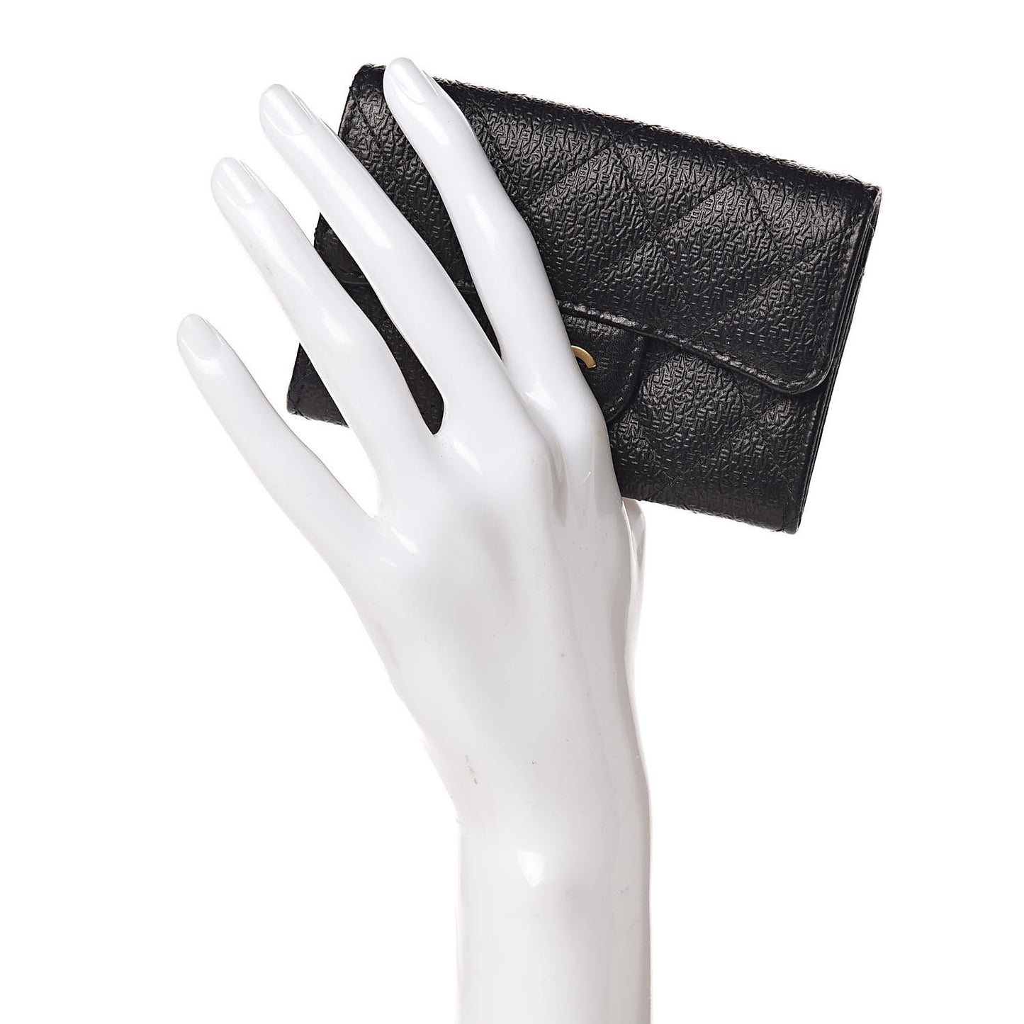 Logo Calfskin Embossed Quilted Flap Card Holder Black