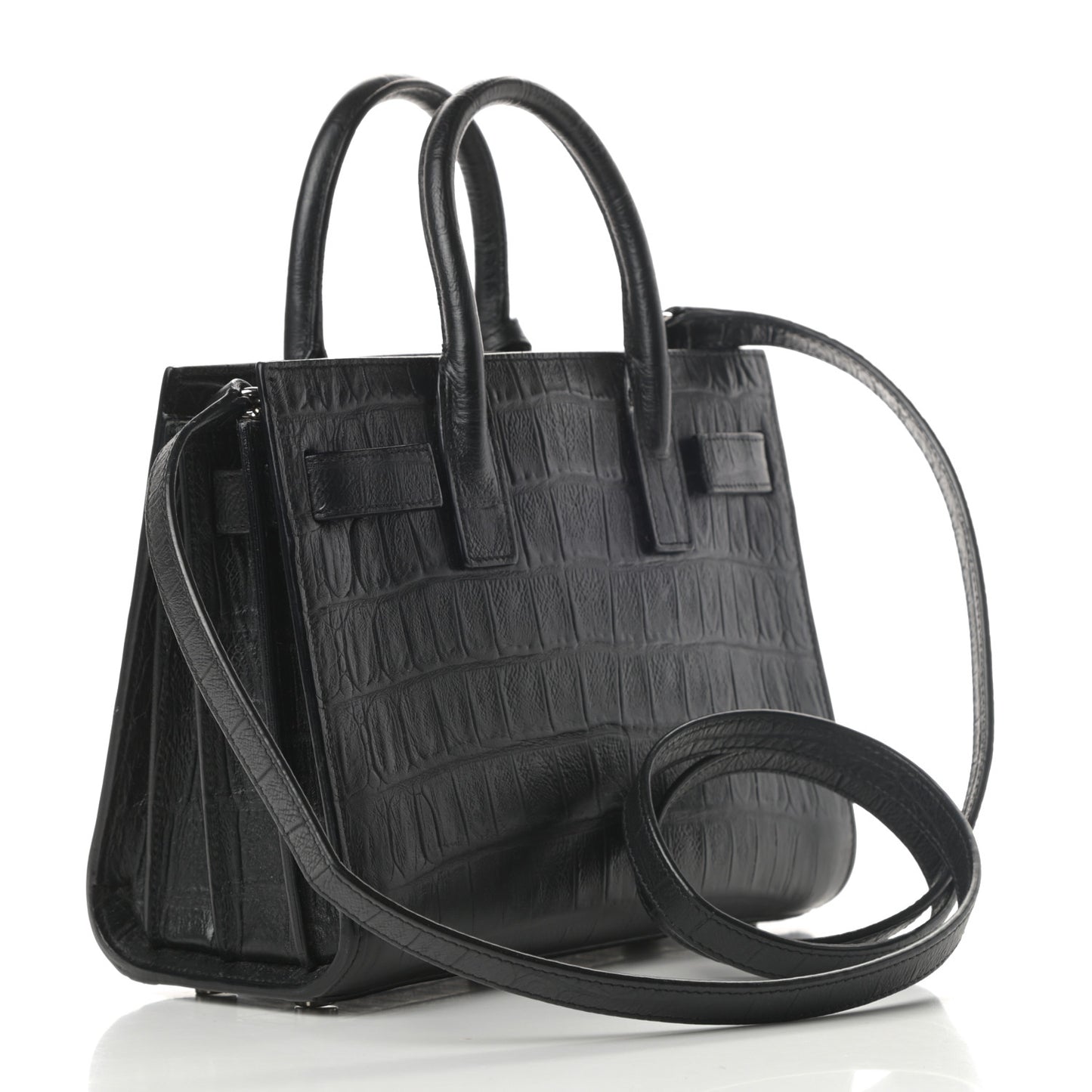Calfskin Crocodile Embossed Nano Sac De Jour Black