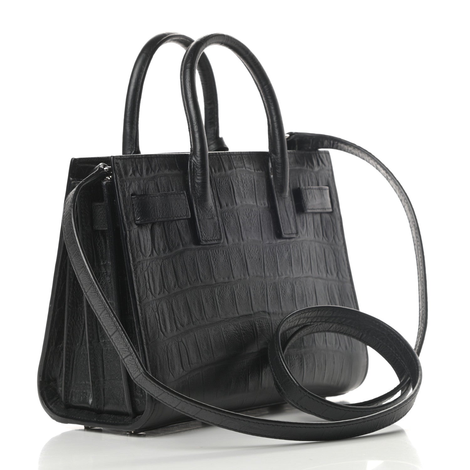 Saint Laurent Calfskin Crocodile Embossed Nano Sac De Jour Black 3 of 15
