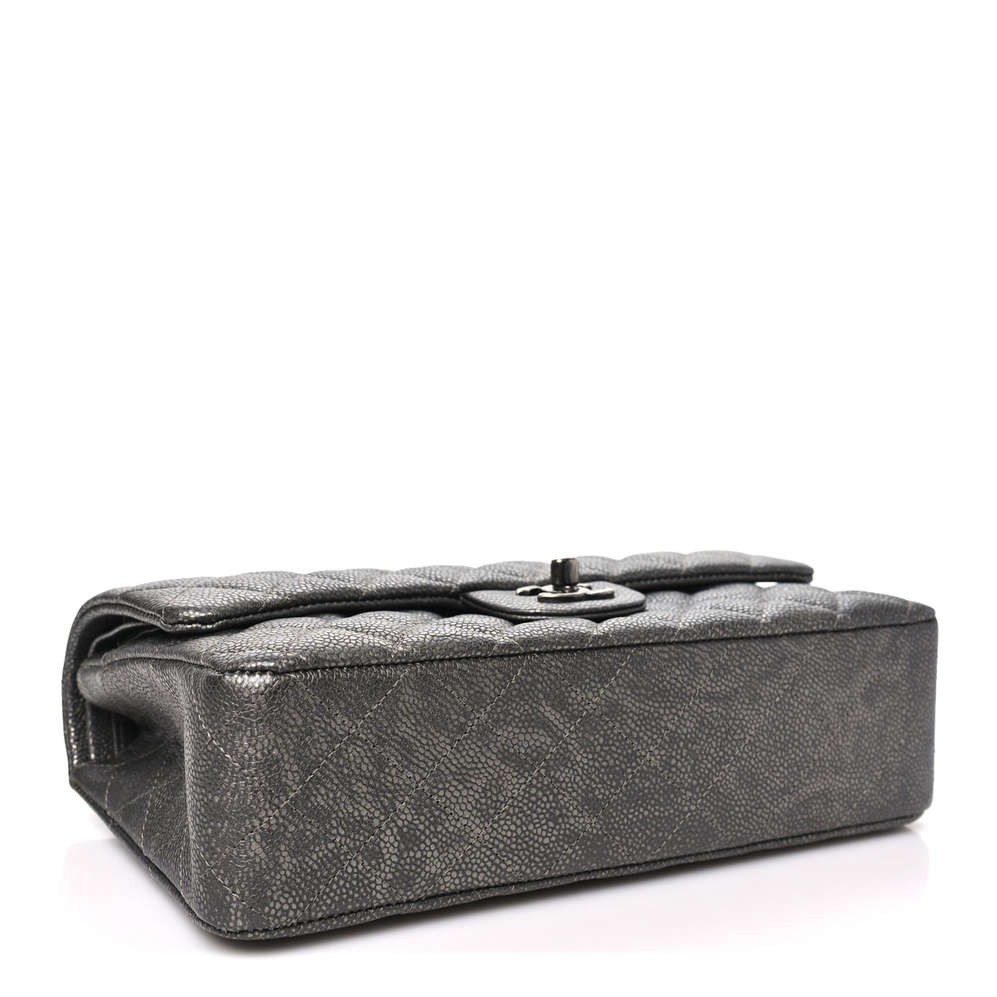 Metallic Caviar Quilted Medium Double Flap Dark Grey