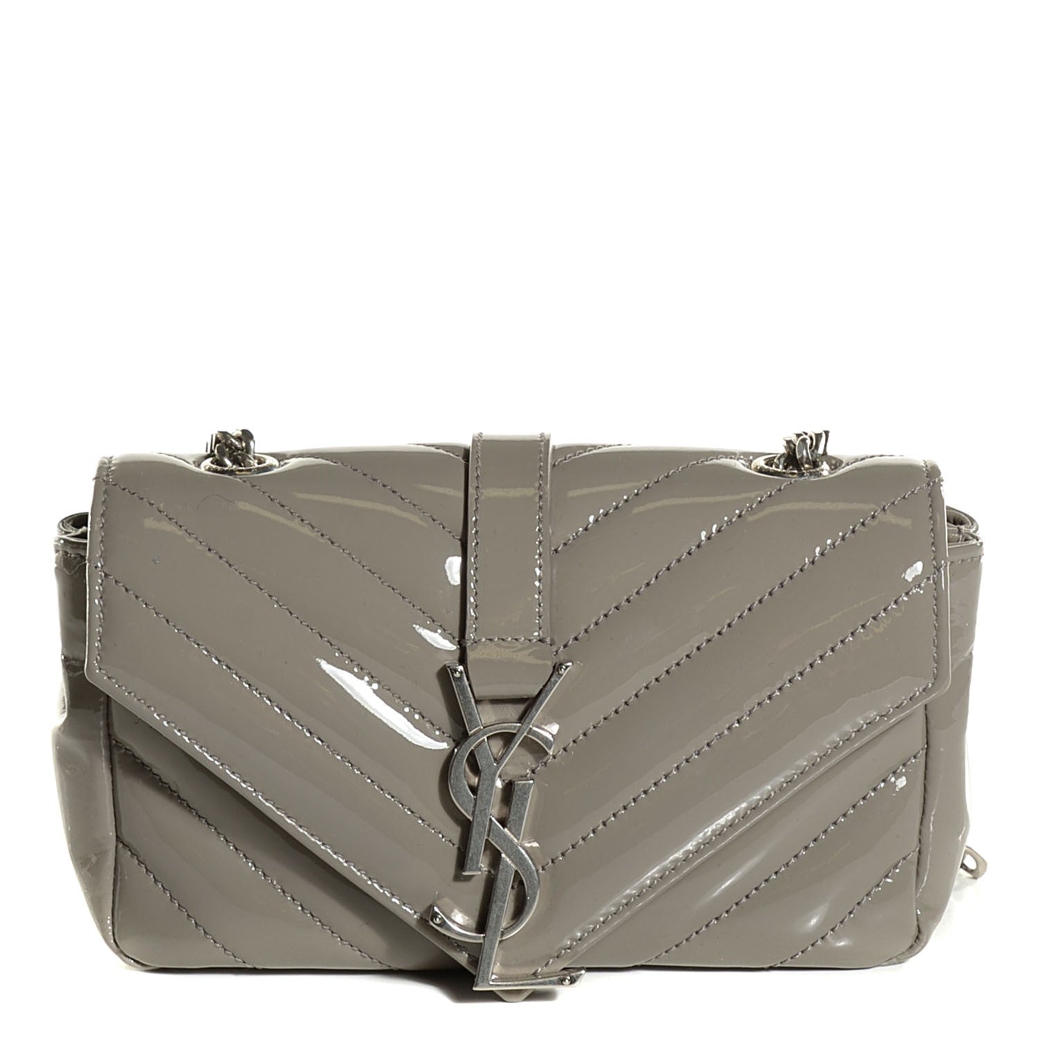 Saint Laurent Patent Chevron Mini V Flap Chain Shoulder Bag Light Grey 1 of 8