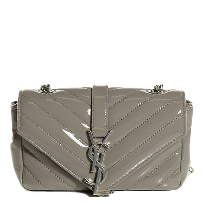 Saint Laurent Patent Chevron Mini V Flap Chain Shoulder Bag Light Grey 1 of 8