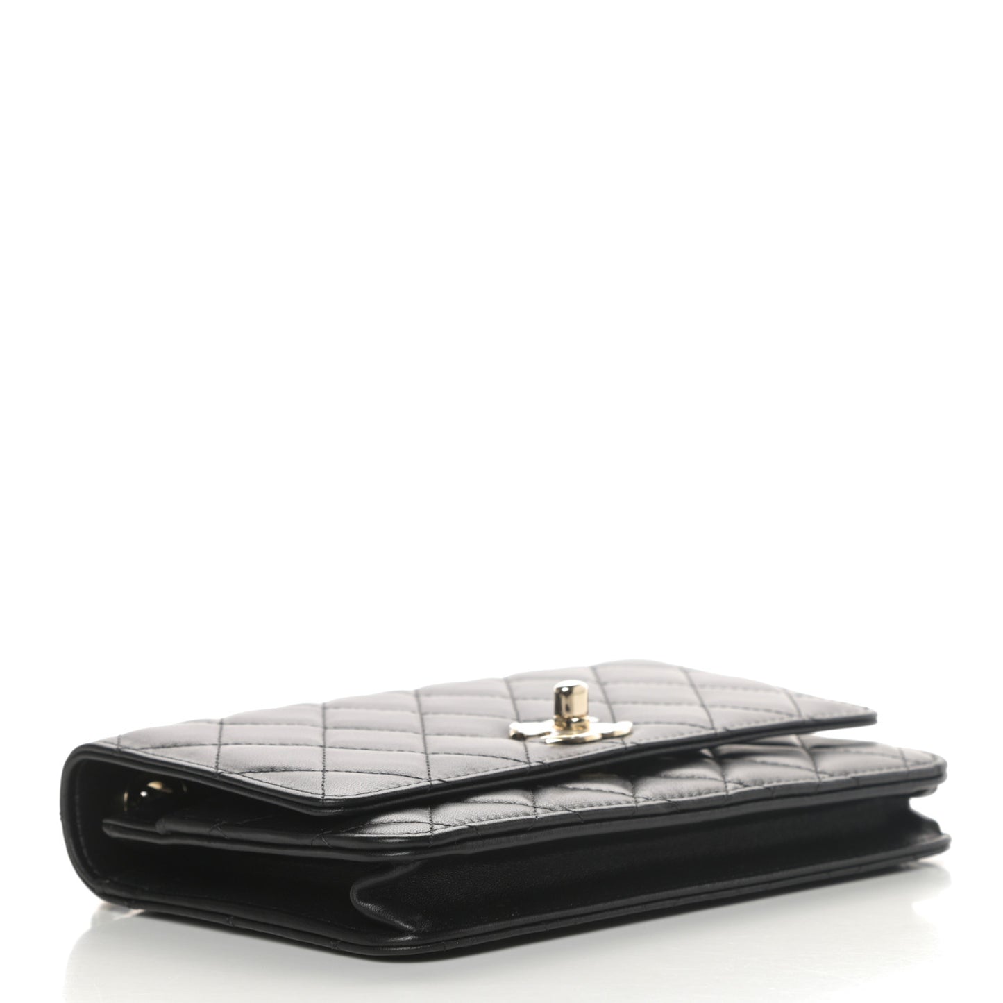 Lambskin Quilted Trendy CC Wallet On Chain WOC Black