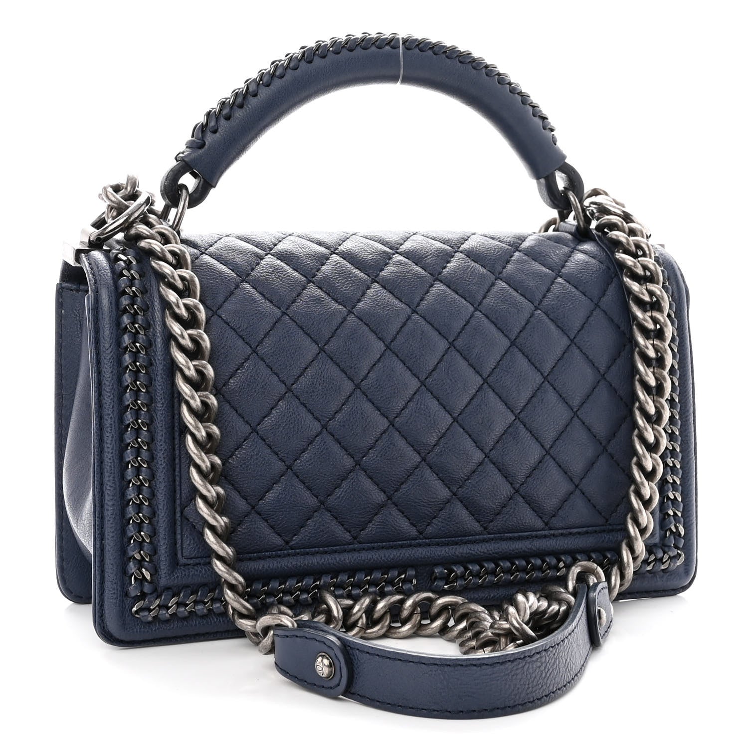 Chanel Calfskin Quilted Medium Top Handle Boy Flap Blue 3 of 10