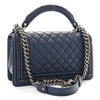Chanel Calfskin Quilted Medium Top Handle Boy Flap Blue 3 of 10
