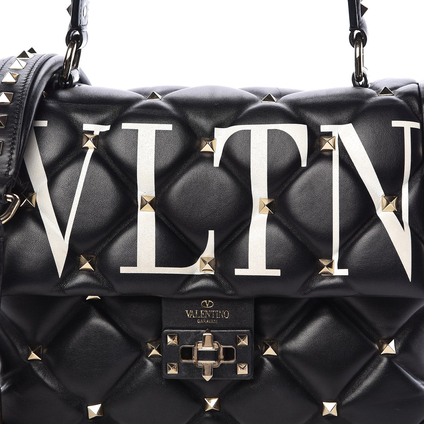 Lambskin VLTN Print Candystud Top Handle Bag Black