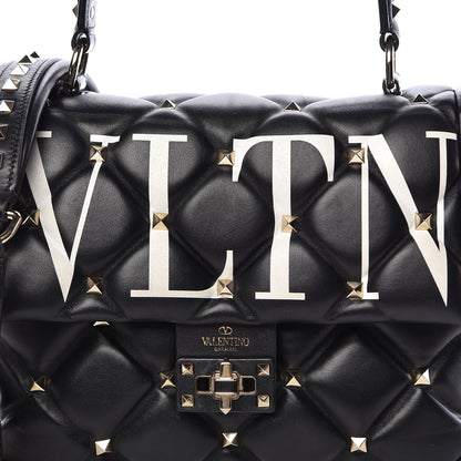 Valentino Garavani Lambskin VLTN Print Candystud Top Handle Bag Black 7 of 14