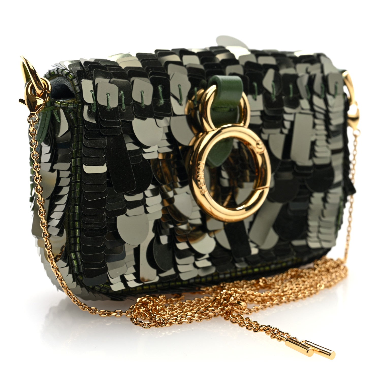 Fendi Sequin Paillettes Shiny Nappa Sex and the City Nano Maxi Buckle Baguette Charm Wasabi 3 of 10
