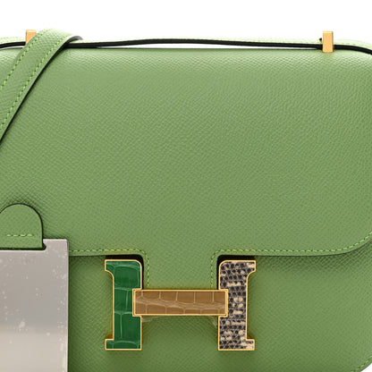 Hermes Epsom Shiny Alligator Lizard Constance 18 Vert Criquet Cactus Beige Sable Ombre 6 of 12