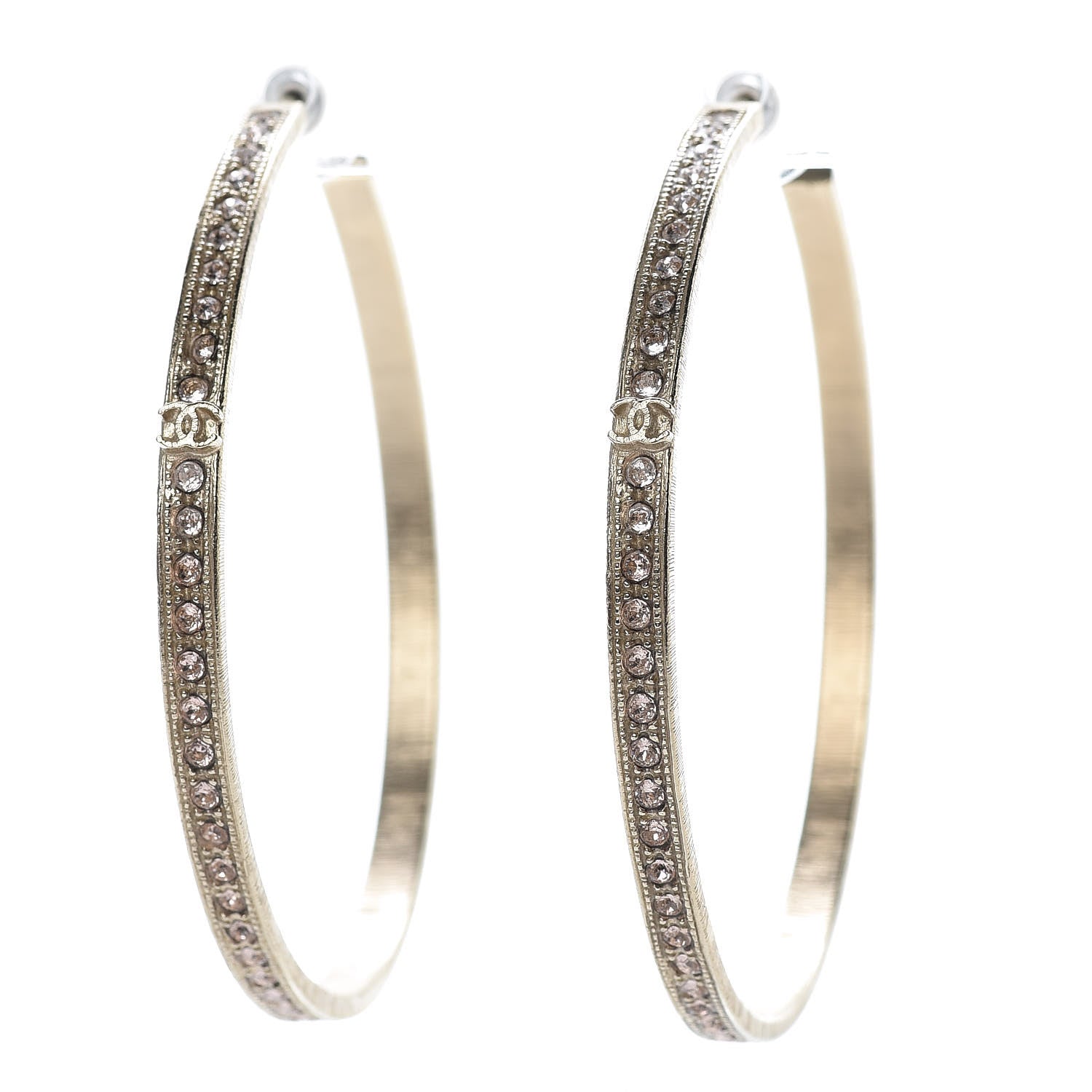 Chanel Crystal CC Hoop Earrings Pale Pink Gold 1 of 5
