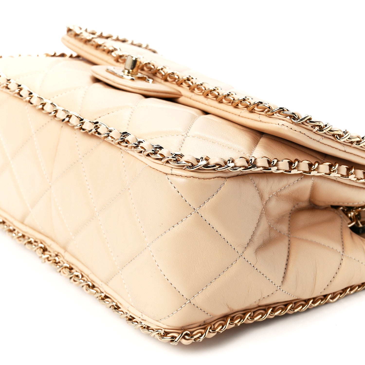 Chanel Crumpled Calfskin Medium Chain All Over Flap Beige 12 of 12