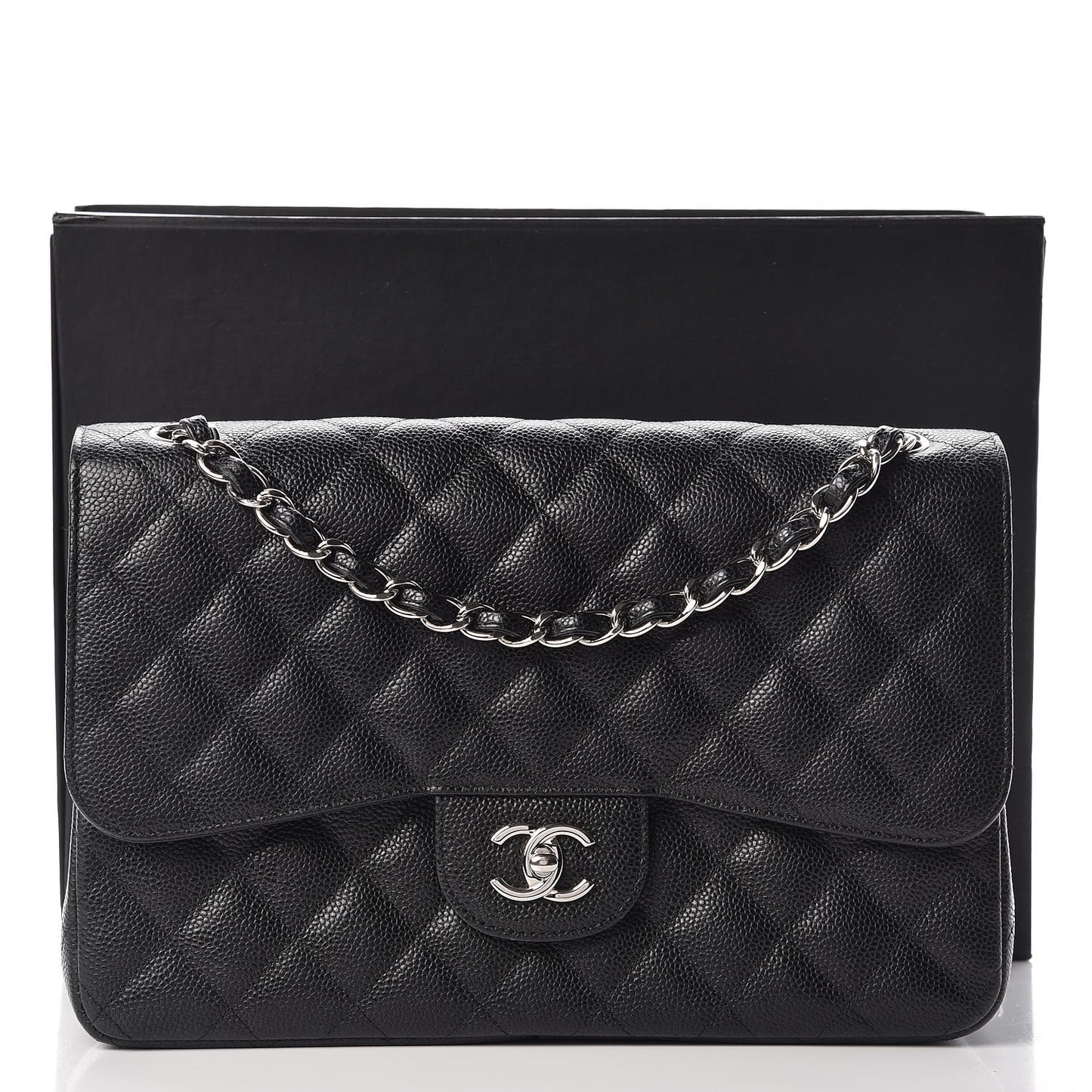 Caviar Quilted Jumbo Double Flap Black