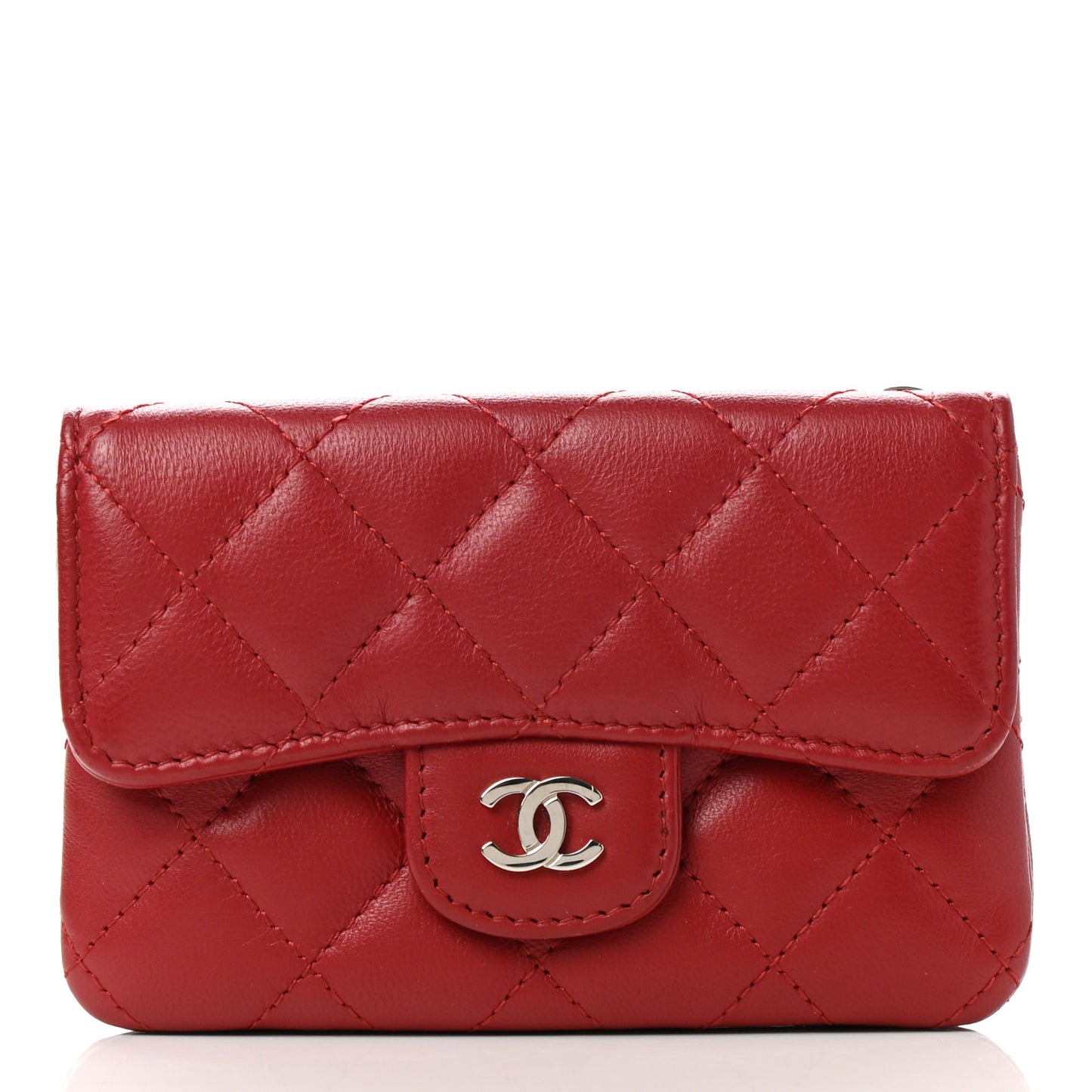 Lambskin Quilted Coin Purse Red