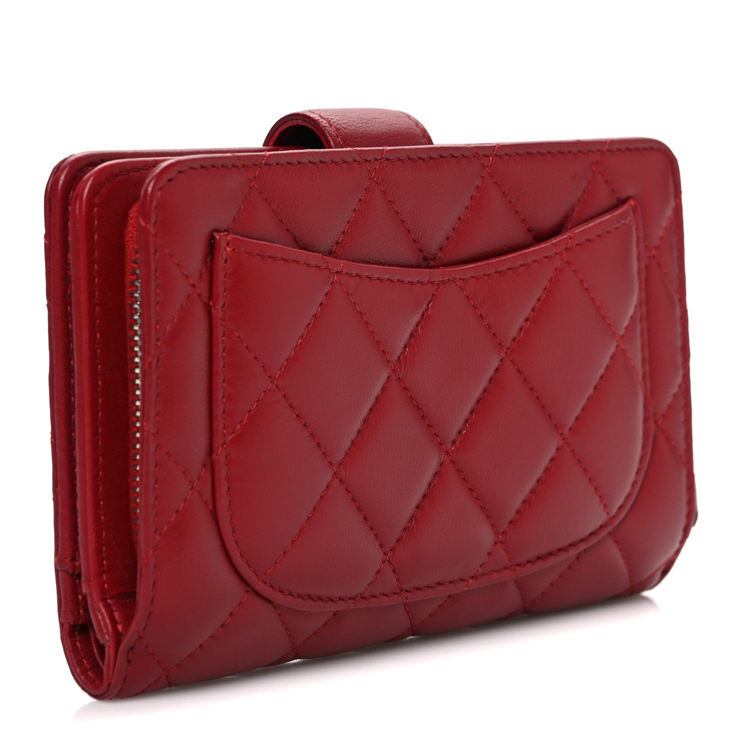 Chanel Lambskin Quilted CC French Wallet Red 3 of 8